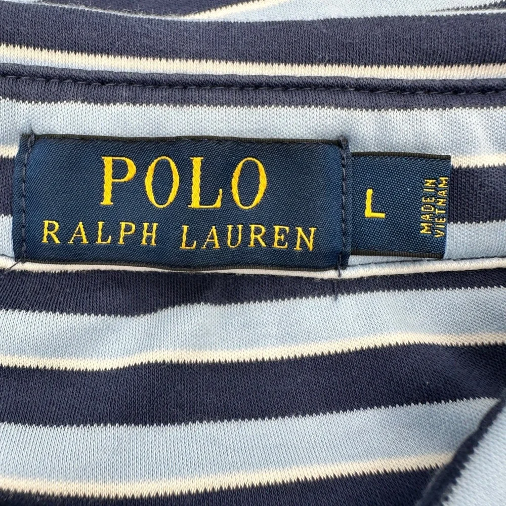 Polo Ralph Lauren Navy Blue Light Blue Striped Polo Shirt Preppy‎ Size Large